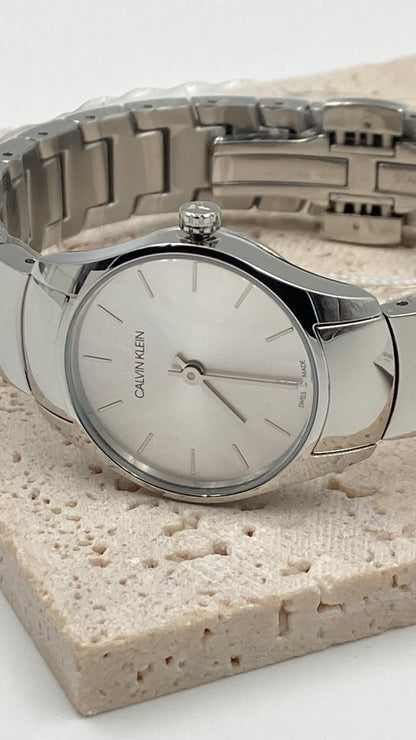New Swiss Made CALVIN KLEIN Classic Quartz Silver Dial Ladies Watch