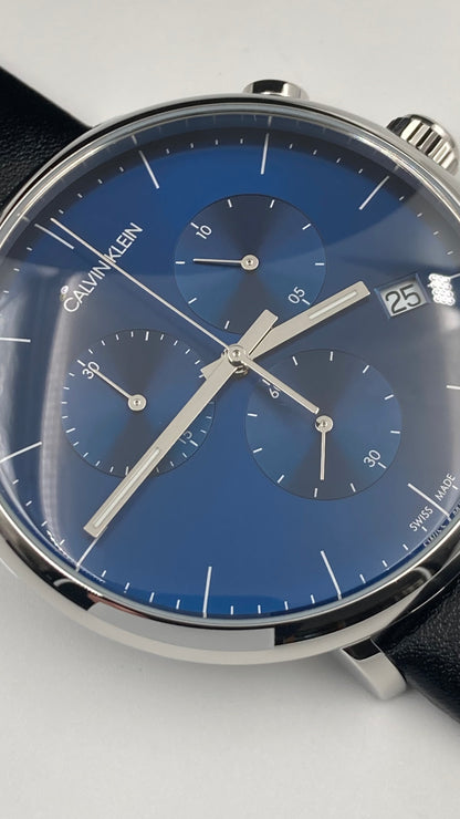 New Swiss Made CALVIN KLEIN High Noon Chronograph Quartz Blue Dial Men's Watch