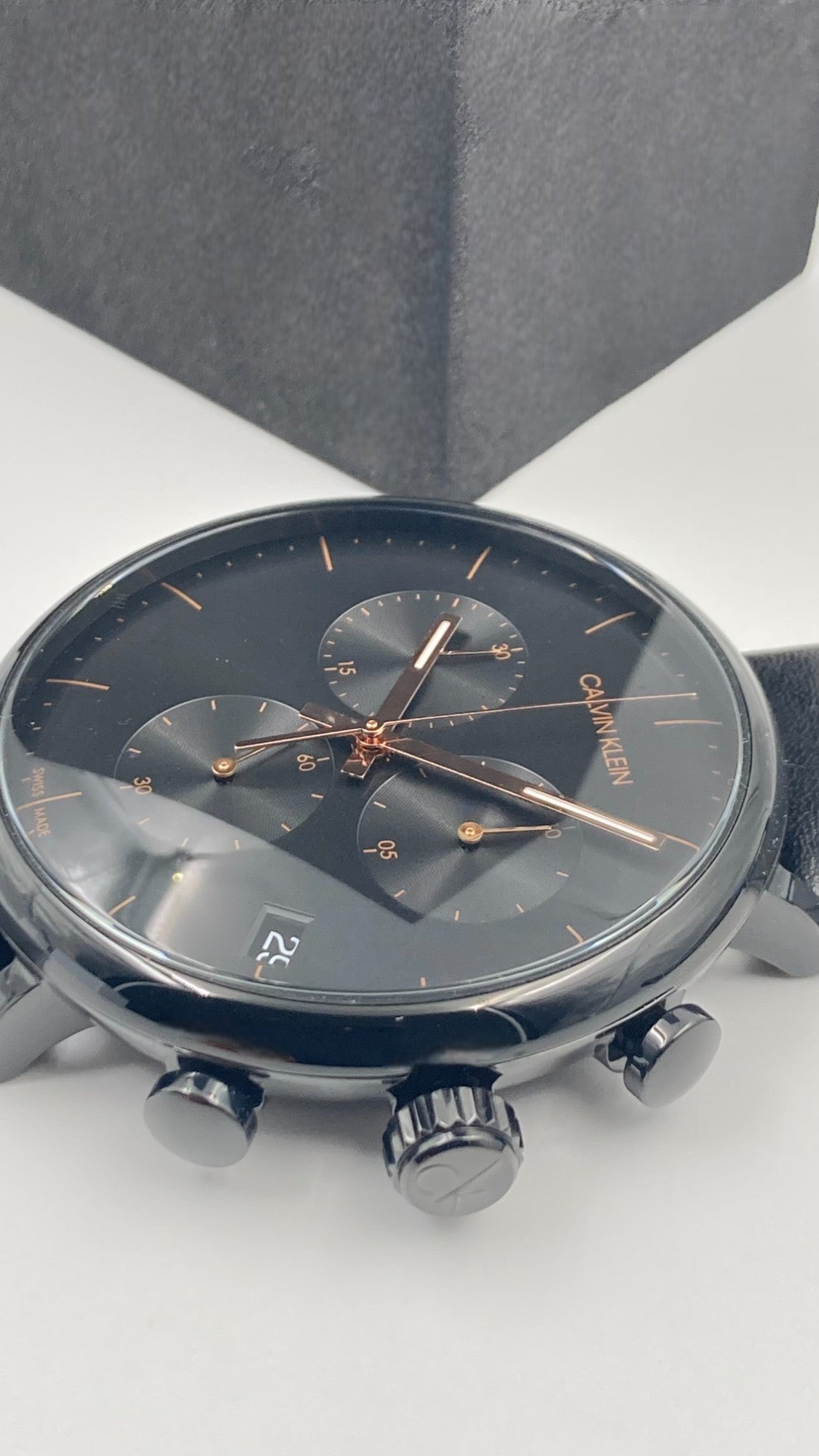 New Swiss Made CALVIN KLEIN High Noon Chronograph Quartz Black Dial Men's Watch