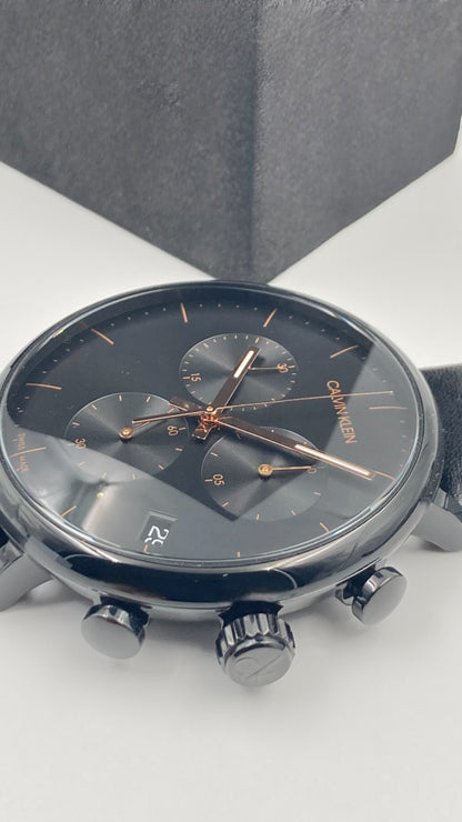 New Swiss Made CALVIN KLEIN High Noon Chronograph Quartz Black Dial Men's Watch