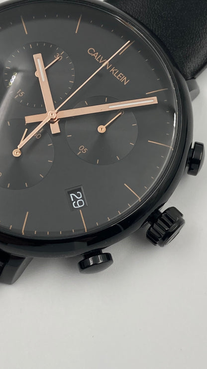 New Swiss Made CALVIN KLEIN High Noon Chronograph Quartz Black Dial Men's Watch