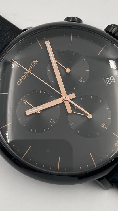 New Swiss Made CALVIN KLEIN High Noon Chronograph Quartz Black Dial Men's Watch