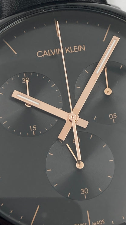 New Swiss Made CALVIN KLEIN High Noon Chronograph Quartz Black Dial Men's Watch