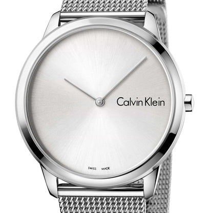 Neue, in der Schweiz hergestellte CALVIN KLEIN Minimal Quartz Herrenuhr mit silbernem Zifferblatt