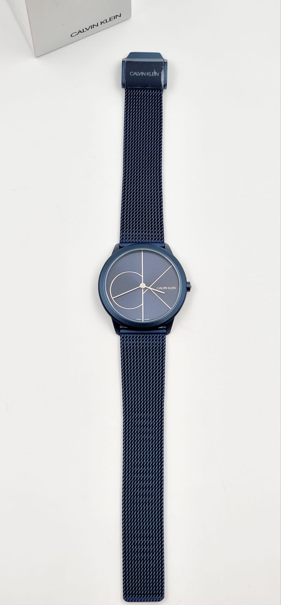 Neue, in der Schweiz hergestellte CALVIN KLEIN Minimal Quartz Damenuhr mit blauem Zifferblatt
