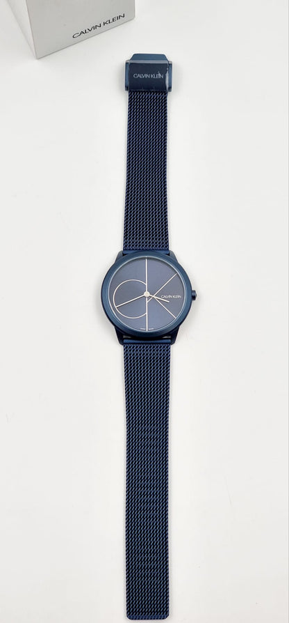 Neue, in der Schweiz hergestellte CALVIN KLEIN Minimal Quartz Damenuhr mit blauem Zifferblatt