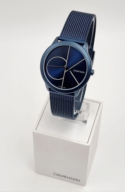 Neue, in der Schweiz hergestellte CALVIN KLEIN Minimal Quartz Damenuhr mit blauem Zifferblatt