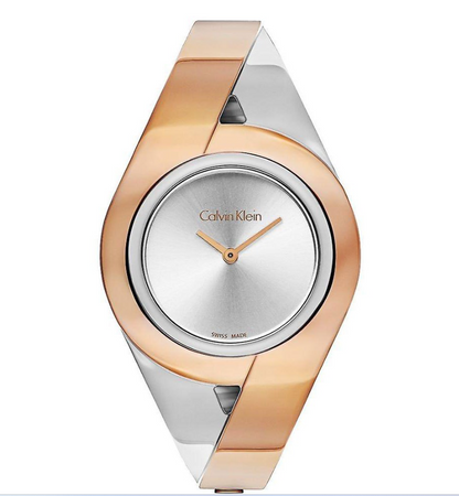 New Swiss Made CALVIN KLEIN Sensual Silver Dial Medium Bangle Ladies Watch