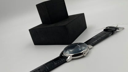New Swiss Made CALVIN KLEIN Established Black Dial Black Leather Men's Quartz Watch