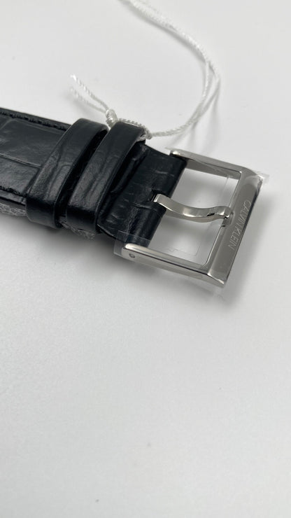 New Swiss Made CALVIN KLEIN Established Black Dial Black Leather Men's Quartz Watch