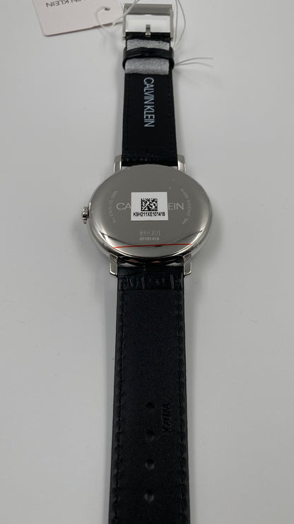 New Swiss Made CALVIN KLEIN Established Black Dial Black Leather Men's Quartz Watch