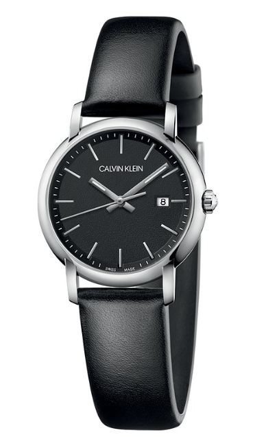 New Swiss Made CALVIN KLEIN Established Black Dial Ladies Leather Quartz Watch