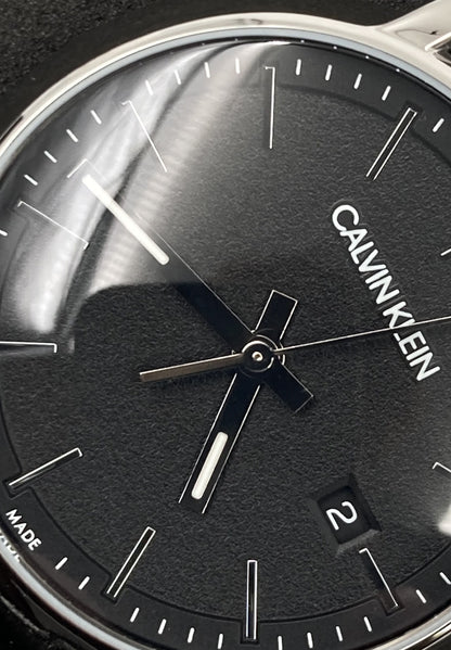 New Swiss Made CALVIN KLEIN Established Black Dial Ladies Leather Quartz Watch