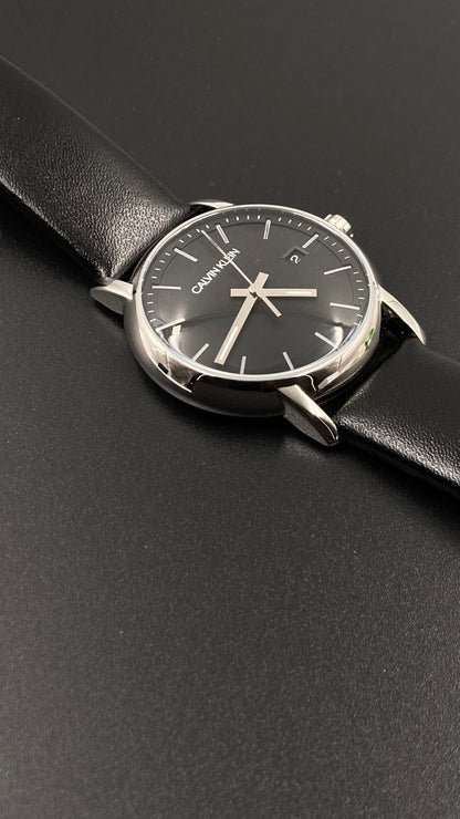 New Swiss Made CALVIN KLEIN Established Black Dial Ladies Leather Quartz Watch