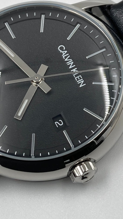 New Swiss Made CALVIN KLEIN Established Black Dial Ladies Leather Quartz Watch