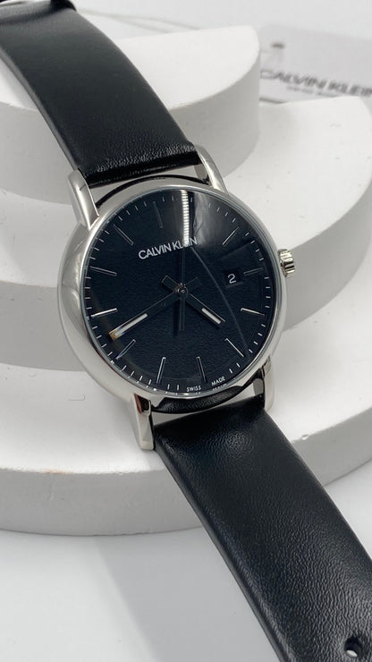 New Swiss Made CALVIN KLEIN Established Black Dial Ladies Leather Quartz Watch