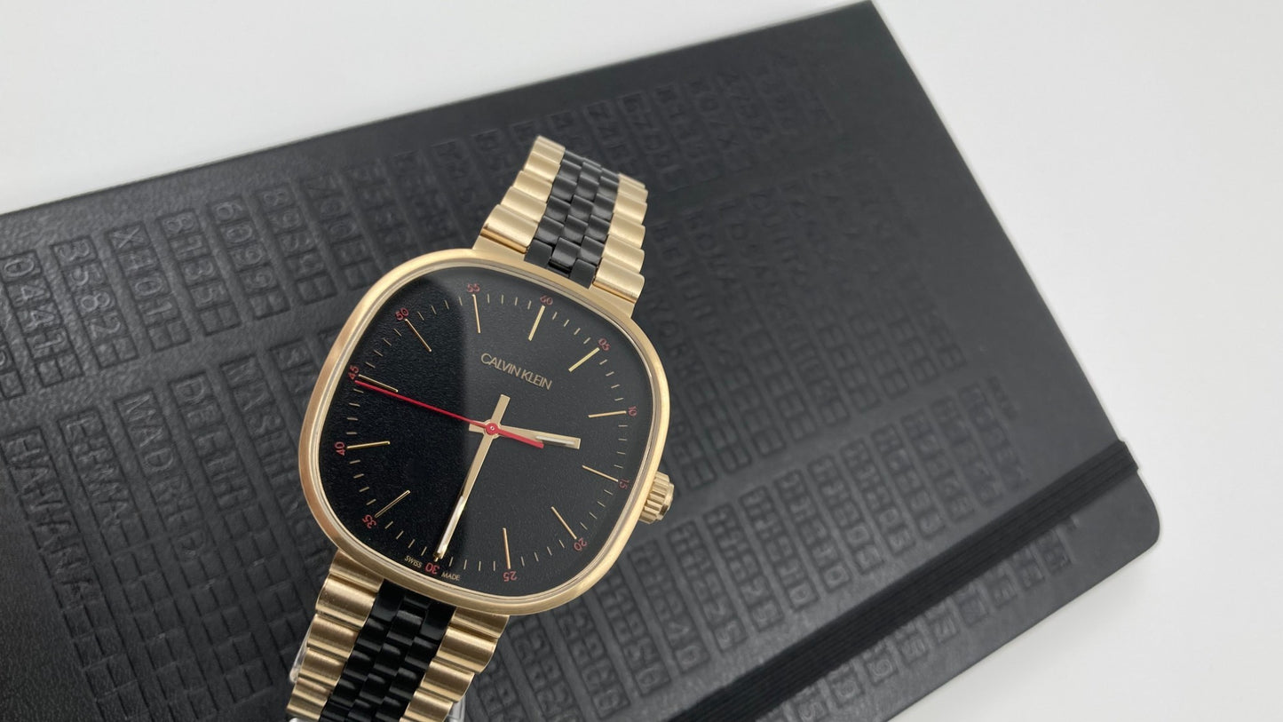 Neue, in der Schweiz hergestellte CALVIN KLEIN-Quarzuhr für Damen mit schwarzem Zifferblatt