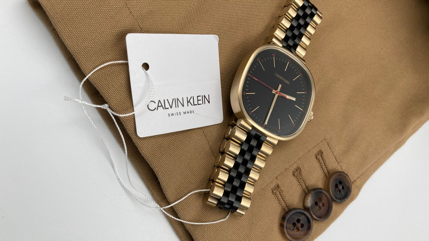 Neue, in der Schweiz hergestellte CALVIN KLEIN-Quarzuhr für Damen mit schwarzem Zifferblatt