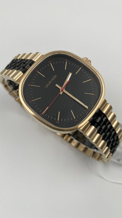 Neue, in der Schweiz hergestellte CALVIN KLEIN-Quarzuhr für Damen mit schwarzem Zifferblatt