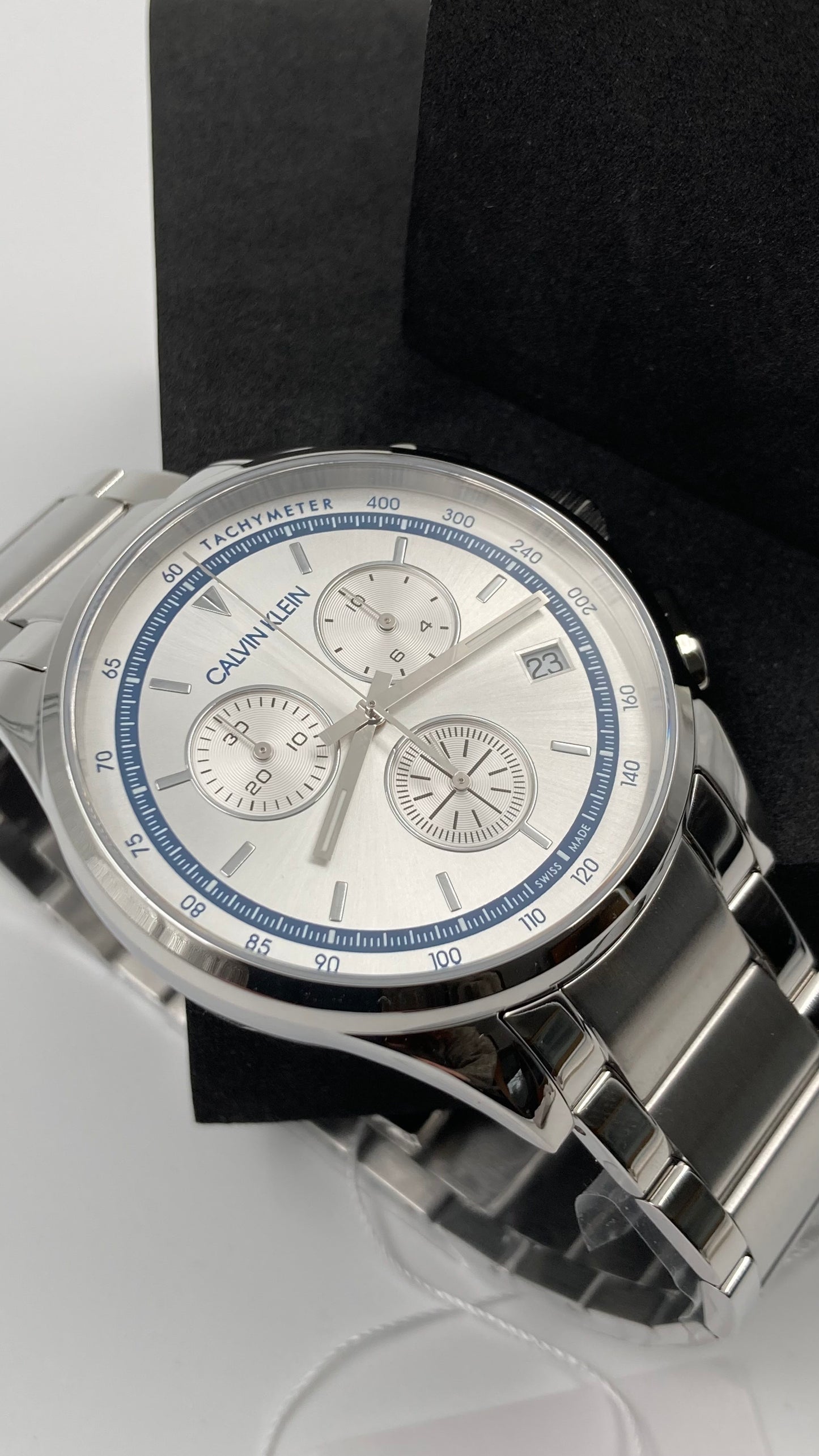 New Swiss Made CALVIN KLEIN Completion Chronograph Quartz Silver Dial Men's Watch