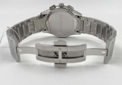 New Swiss Made CALVIN KLEIN Completion Chronograph Quartz Silver Dial Men's Watch