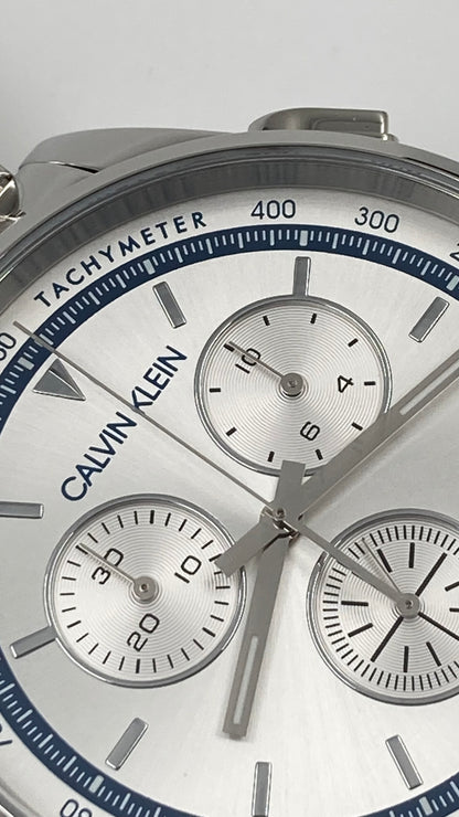 New Swiss Made CALVIN KLEIN Completion Chronograph Quartz Silver Dial Men's Watch