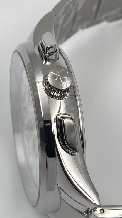 New Swiss Made CALVIN KLEIN Completion Chronograph Quartz Silver Dial Men's Watch