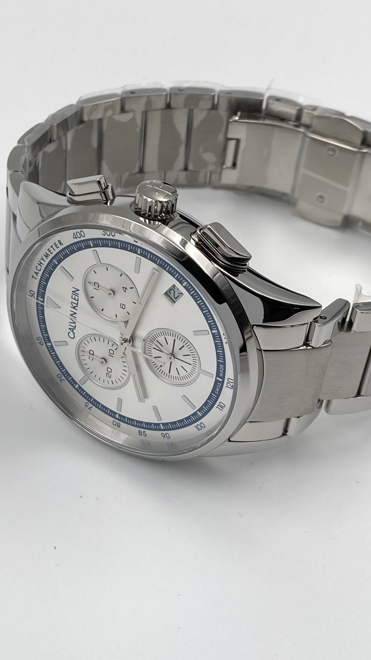 New Swiss Made CALVIN KLEIN Completion Chronograph Quartz Silver Dial Men's Watch