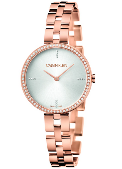 New Swiss Made CALVIN KLEIN Elegance Quartz Crystal Silver Dial Ladies Watch