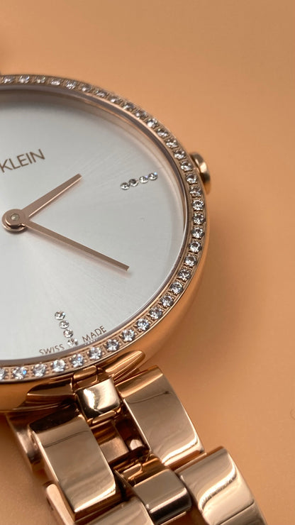 New Swiss Made CALVIN KLEIN Elegance Quartz Crystal Silver Dial Ladies Watch