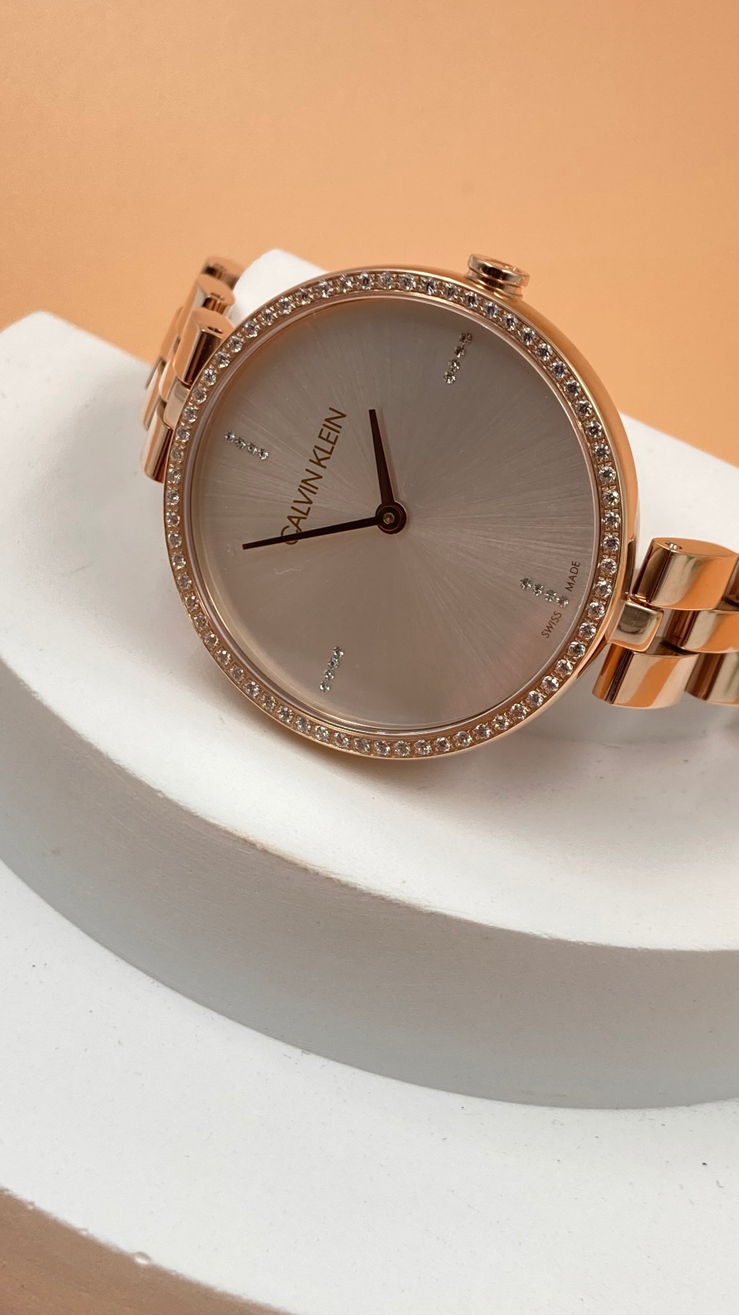 New Swiss Made CALVIN KLEIN Elegance Quartz Crystal Silver Dial Ladies Watch