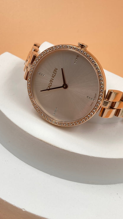 New Swiss Made CALVIN KLEIN Elegance Quartz Crystal Silver Dial Ladies Watch