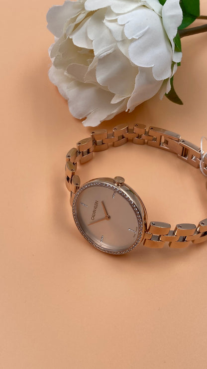 New Swiss Made CALVIN KLEIN Elegance Quartz Crystal Silver Dial Ladies Watch