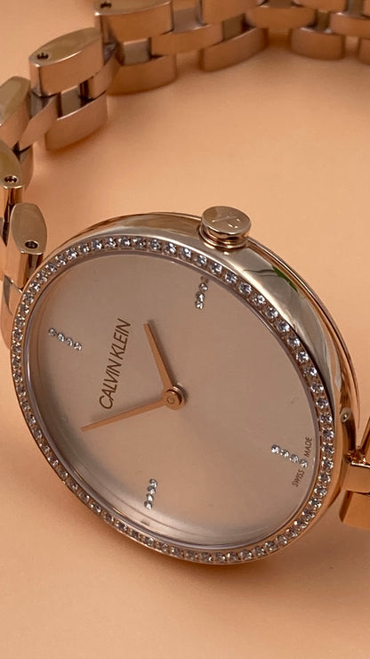 New Swiss Made CALVIN KLEIN Elegance Quartz Crystal Silver Dial Ladies Watch