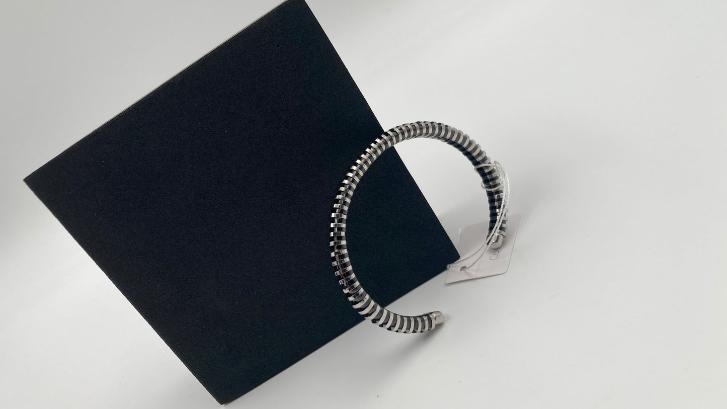 *NEW* CALVIN KLEIN SPRING KJ9FBF20010M STAINLESS STEEL BANGLE - SILVER/BLACK