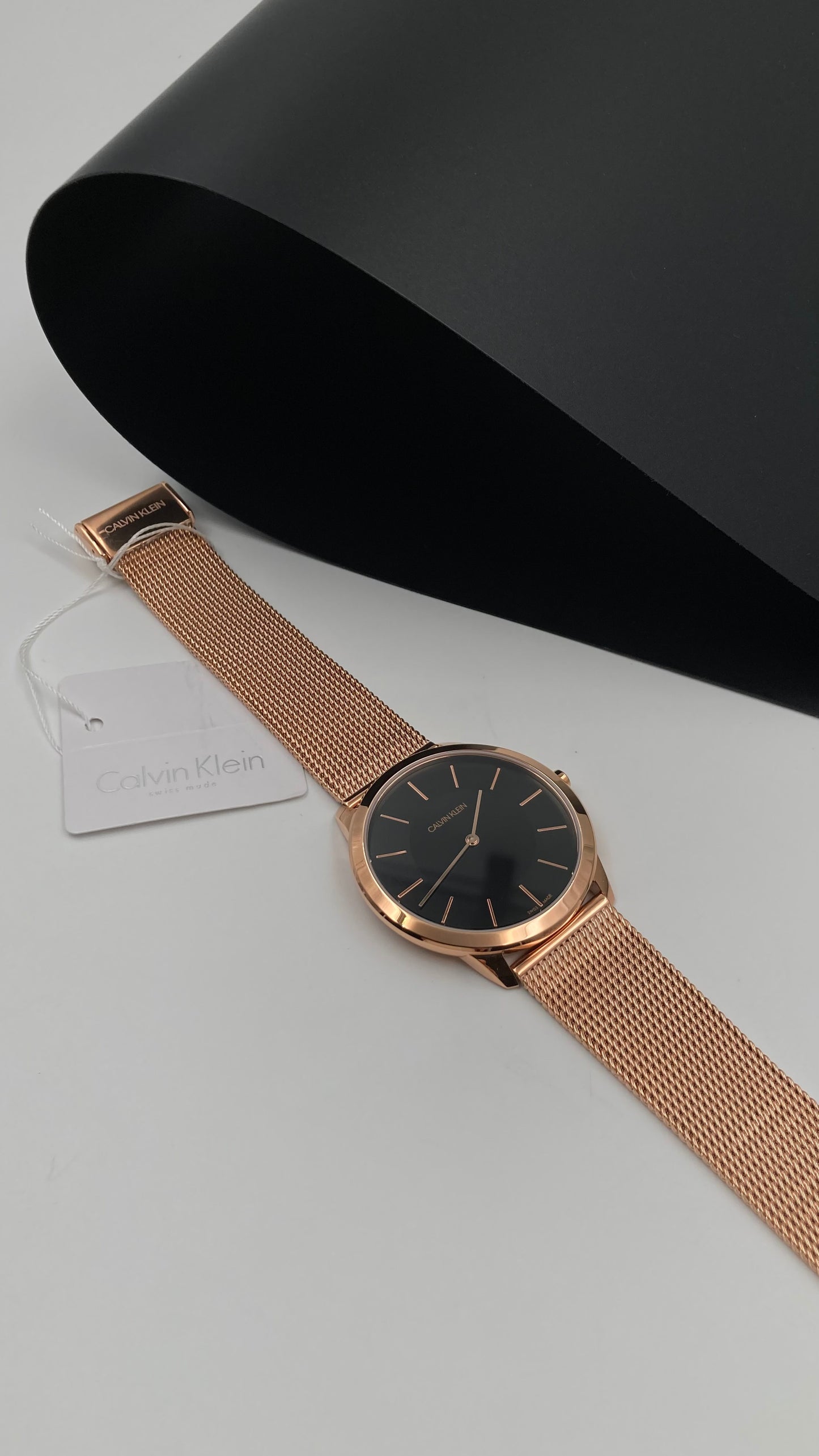 Neue, in der Schweiz hergestellte CALVIN KLEIN Minimal Quartz Herrenuhr mit schwarzem Zifferblatt