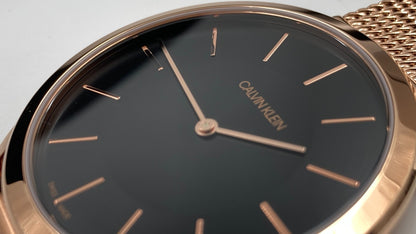 Neue, in der Schweiz hergestellte CALVIN KLEIN Minimal Quartz Herrenuhr mit schwarzem Zifferblatt
