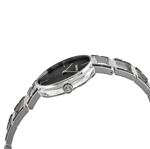 Neue, in der Schweiz hergestellte CALVIN KLEIN „Cheers“ Quarzuhr mit schwarzem Zifferblatt