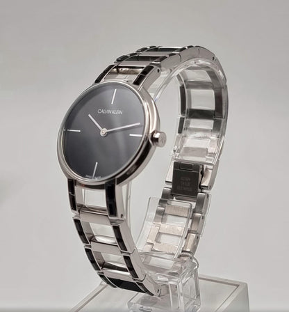 Neue, in der Schweiz hergestellte CALVIN KLEIN „Cheers“ Quarzuhr mit schwarzem Zifferblatt