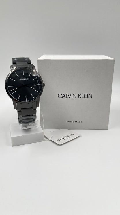 Neue, in der Schweiz hergestellte CALVIN KLEIN City Quartz Herrenuhr mit schwarzem Zifferblatt