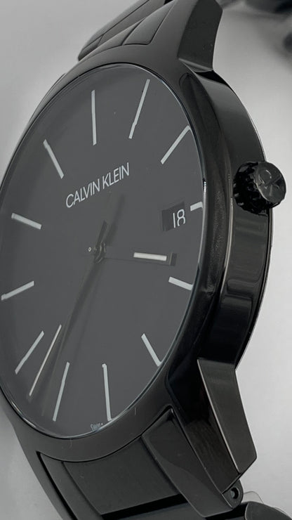 Neue, in der Schweiz hergestellte CALVIN KLEIN City Quartz Herrenuhr mit schwarzem Zifferblatt