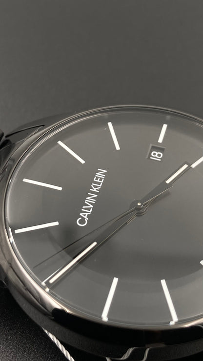 Neue, in der Schweiz hergestellte CALVIN KLEIN City Quartz Herrenuhr mit schwarzem Zifferblatt