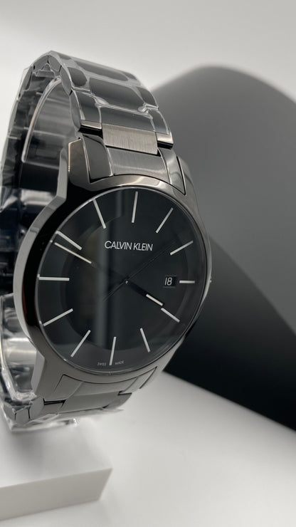 Neue, in der Schweiz hergestellte CALVIN KLEIN City Quartz Herrenuhr mit schwarzem Zifferblatt
