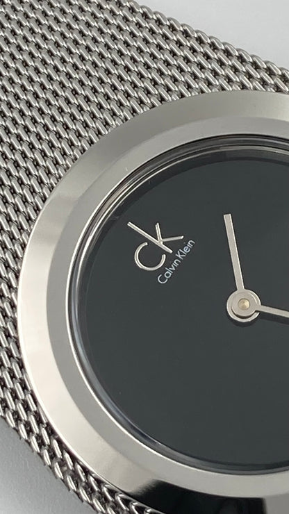New Swiss Made CALVIN KLEIN Impulsive Black Dial Steel Mesh Ladies Watch