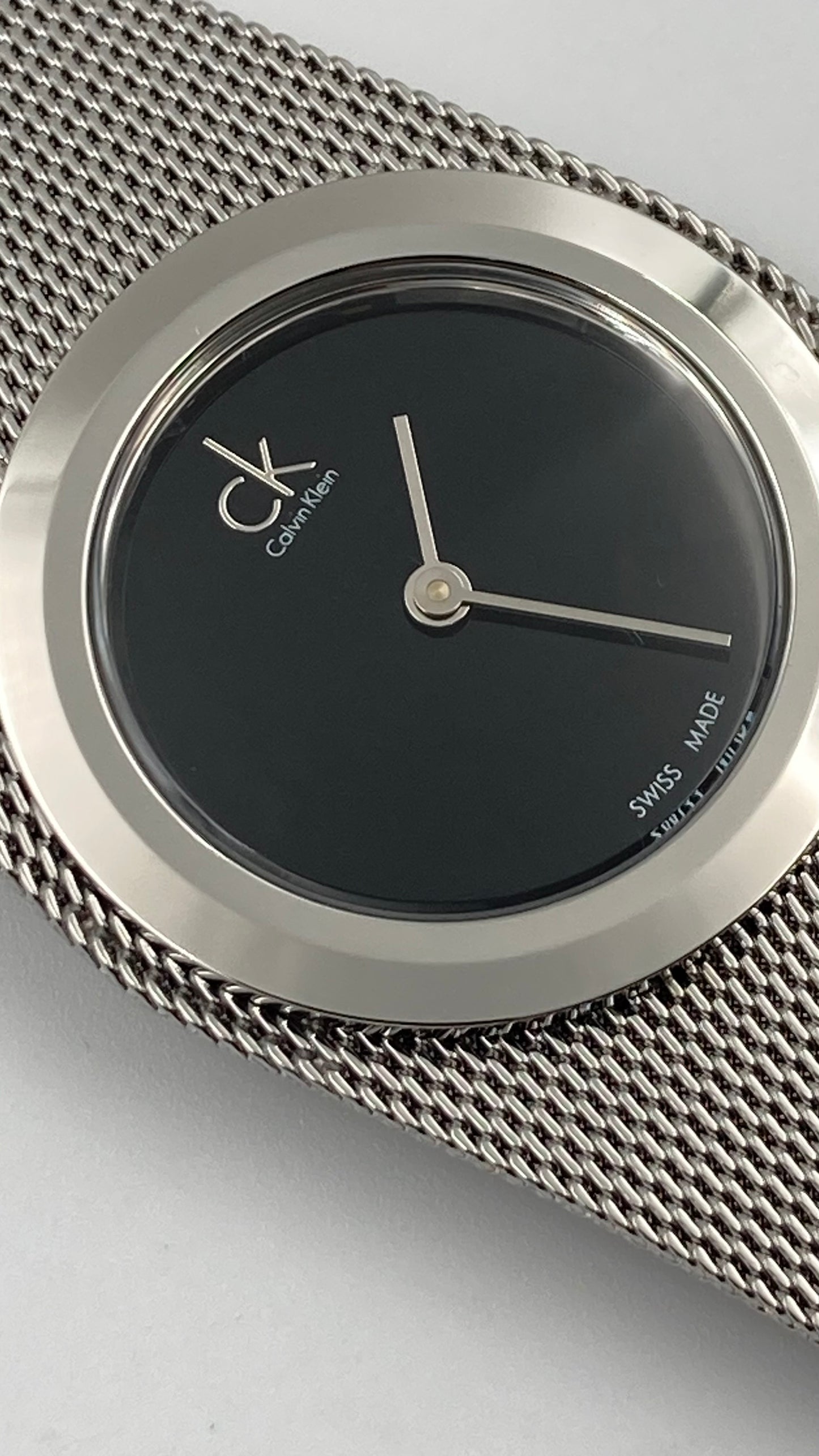 New Swiss Made CALVIN KLEIN Impulsive Black Dial Steel Mesh Ladies Watch