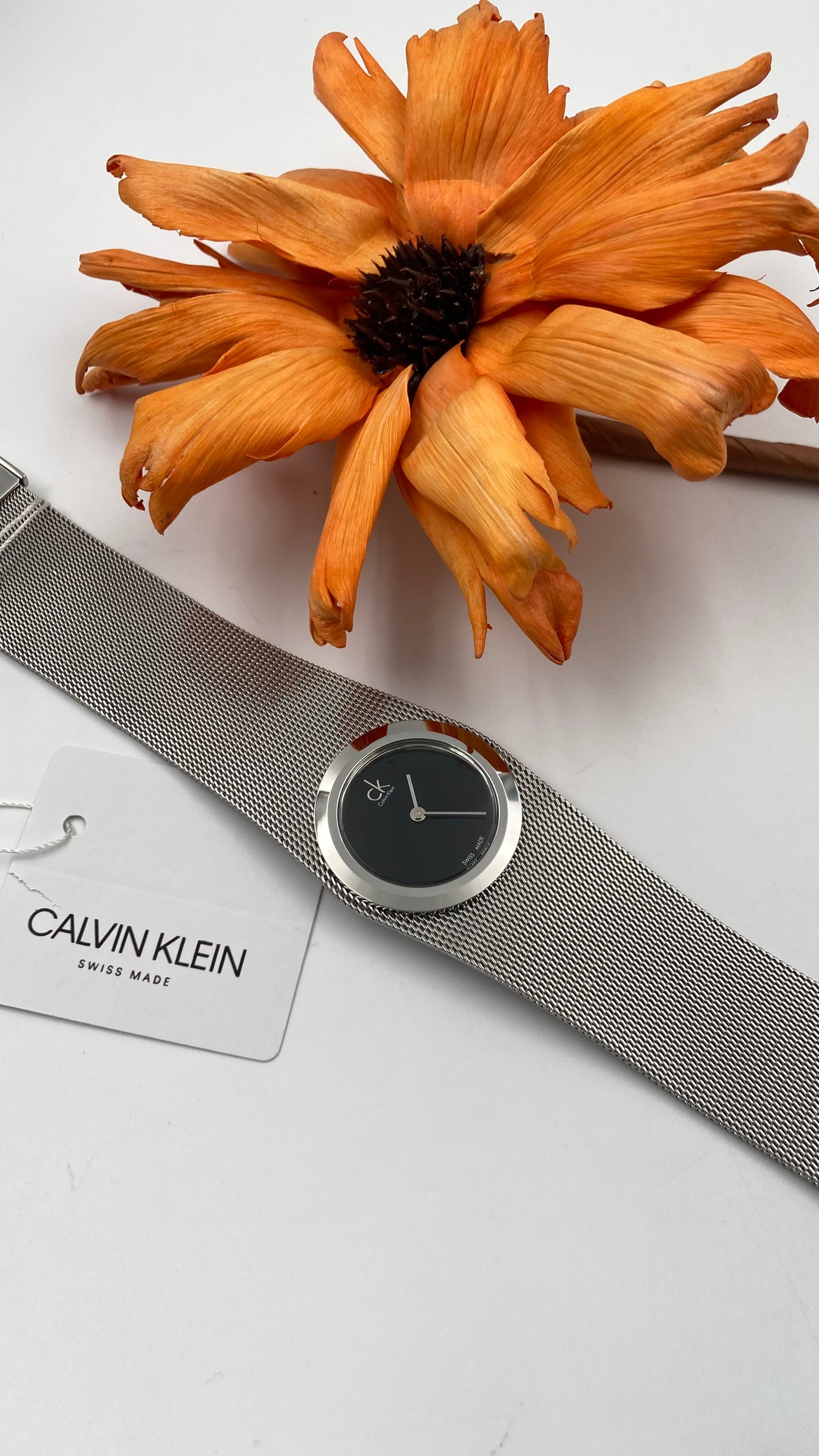 New Swiss Made CALVIN KLEIN Impulsive Black Dial Steel Mesh Ladies Watch