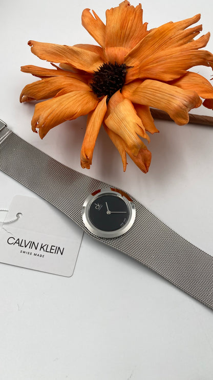 New Swiss Made CALVIN KLEIN Impulsive Black Dial Steel Mesh Ladies Watch