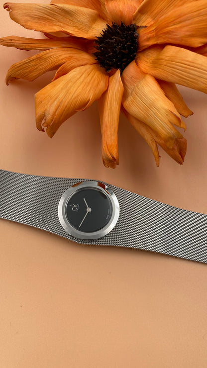 New Swiss Made CALVIN KLEIN Impulsive Black Dial Steel Mesh Ladies Watch