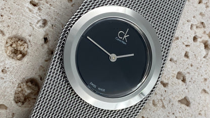 New Swiss Made CALVIN KLEIN Impulsive Black Dial Steel Mesh Ladies Watch