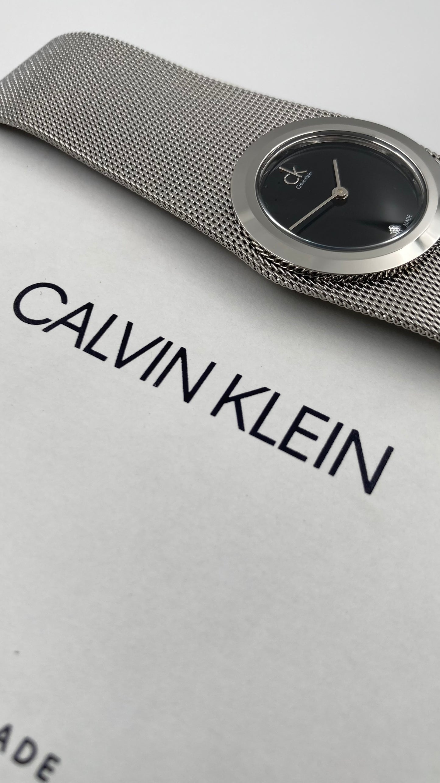 New Swiss Made CALVIN KLEIN Impulsive Black Dial Steel Mesh Ladies Watch